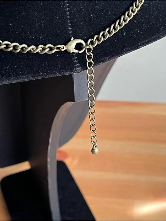 Antique-style brass beaded statement necklace with boho-style dangling charms - Picture 6 of 8